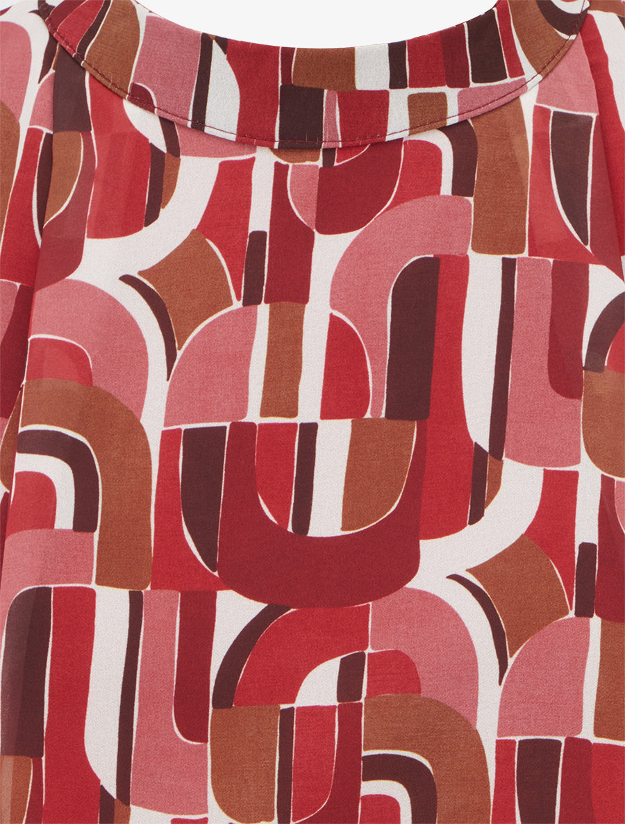 Blouse imprimé rétro à poignets élastiqués - Rouge - 3
