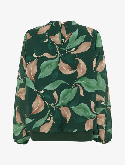 Blouse imprimé feuillage à poignets élastiqués - Vert sapin - 2