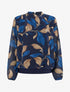 Blouse imprimé feuillage à poignets élastiqués - Marine - 1