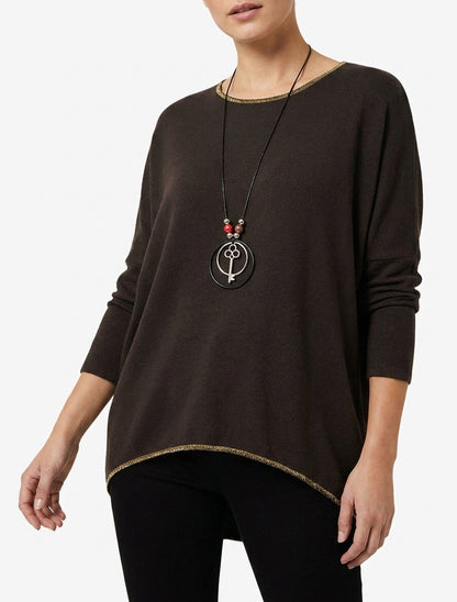 Jersey liso con mangas largas murciélago - Marrón