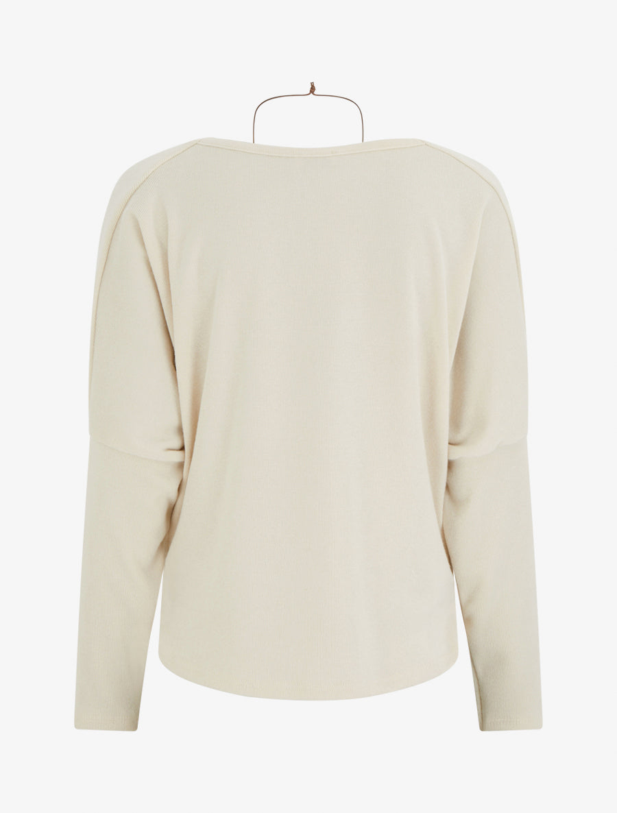 Pull fin à manches chauve-souris et col bénitier - Beige - 2