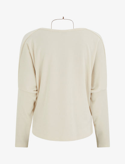 Pull fin à manches chauve-souris et col bénitier - Beige - 2