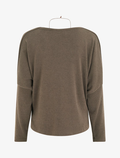 Pull fin à manches chauve-souris et col bénitier - Taupe foncé - 2