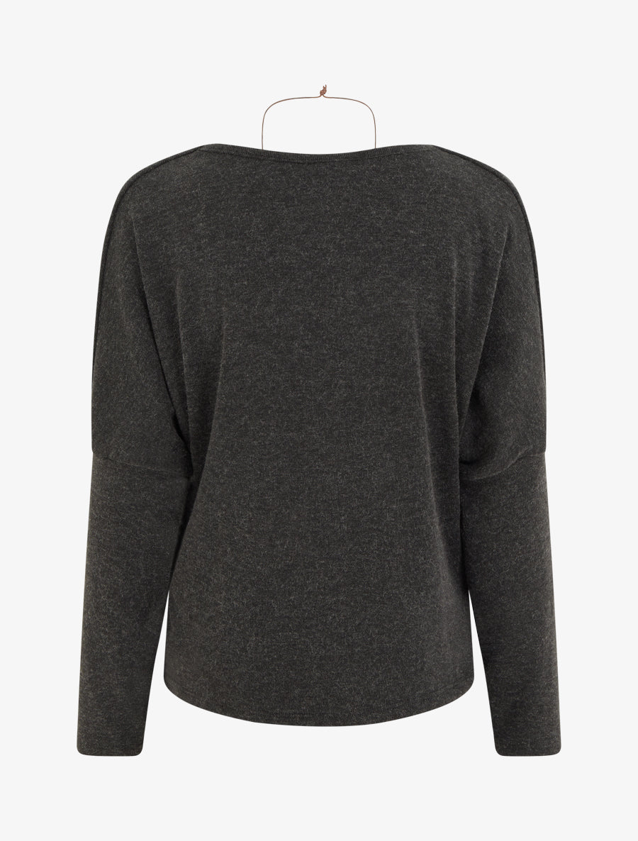 Pull fin à manches chauve-souris et col bénitier - Gris foncé - 2
