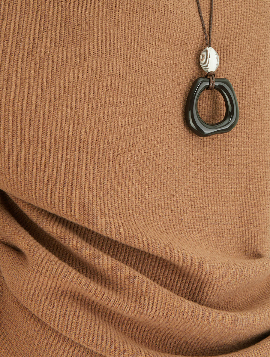 Pull côtelé à manches chauve-souris et col bénitier - Camel - 3