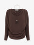 Pull côtelé à manches chauve-souris et col bénitier - Marron - 1