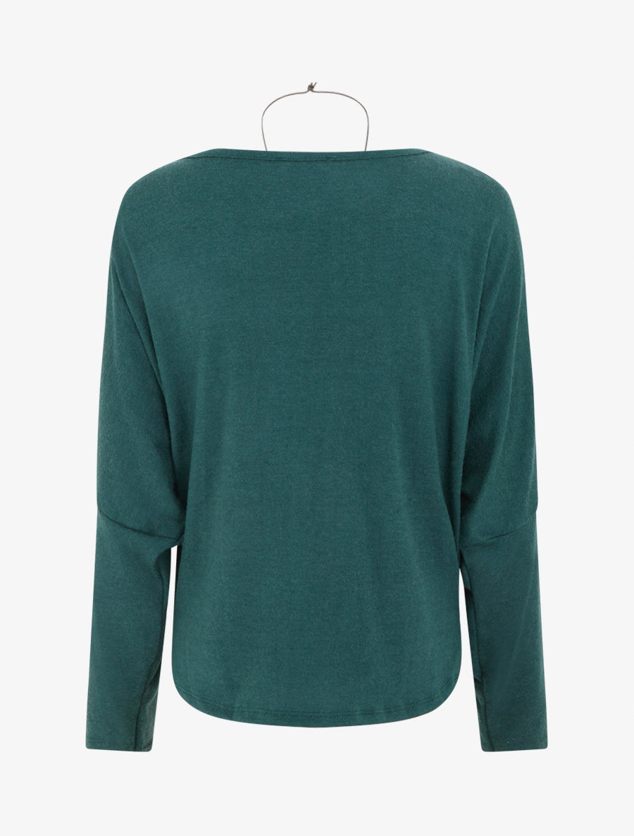 Pull fin à manches chauve-souris et col bénitier - Vert sapin - 2