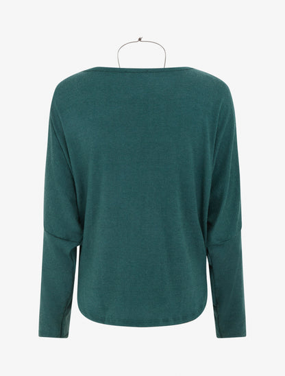Pull fin à manches chauve-souris et col bénitier - Vert sapin - 2
