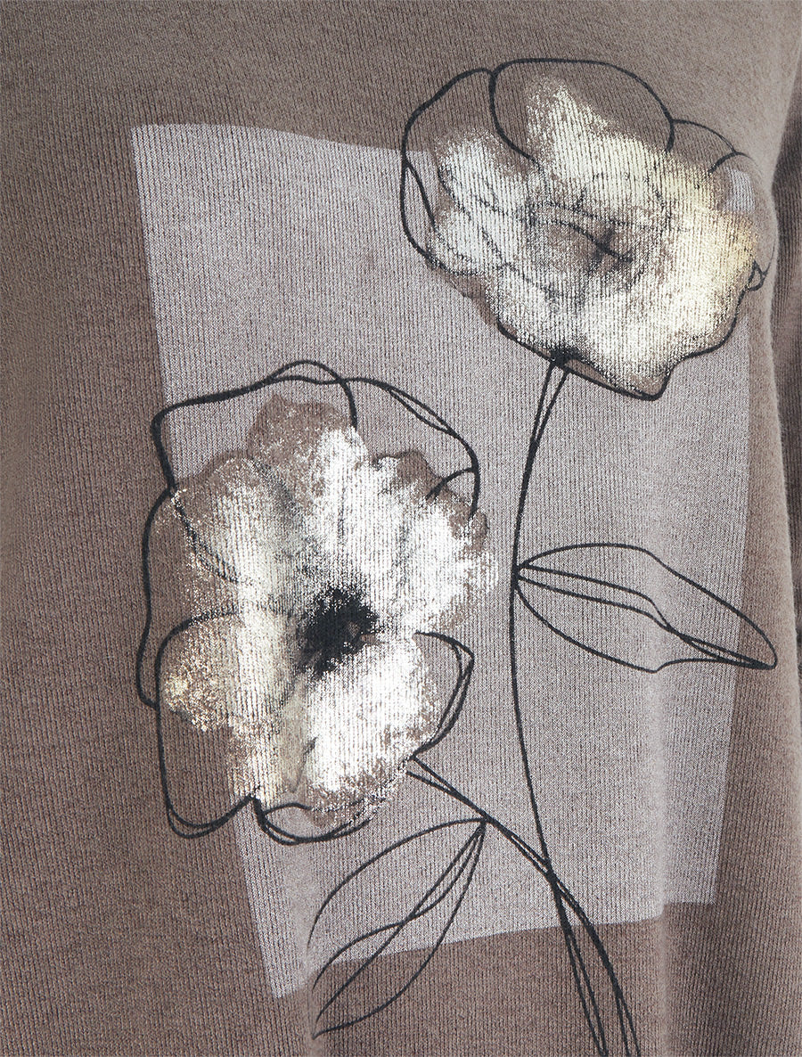Pull à bords asymétriques et motif floral irisé - Taupe - 3