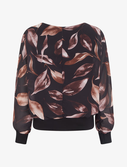 Top boule imprimé feuilles à manches chauve-souris - Noir - 2