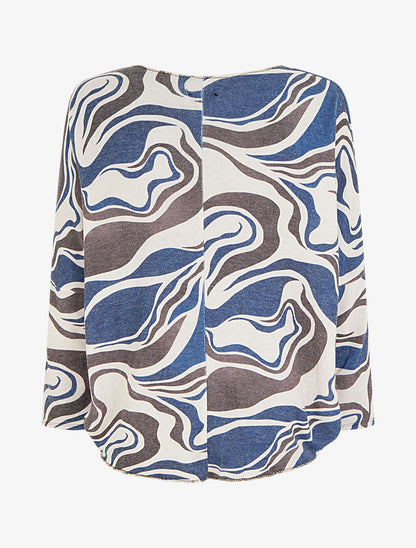 Pull fin imprimé abstrait à col rond - Marine - 2