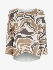 Pull fin imprimé abstrait à col rond - Beige - 1