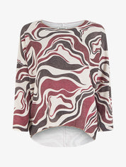 Pull fin imprimé abstrait à col rond - Lie de vin - 1