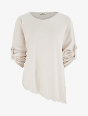 Pull à bords asymétriques et dentelle - Crème - 1