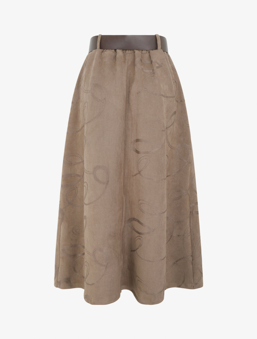 Jupe longue en suédine à broderies fantaisies - Taupe - 2