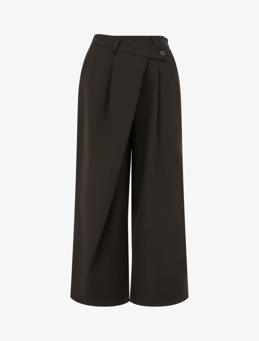 Pantalon uni droit à fermeture sur le côté - Marron - 1
