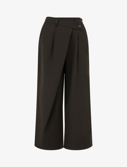 Pantalon uni droit à fermeture sur le côté - Marron - 1