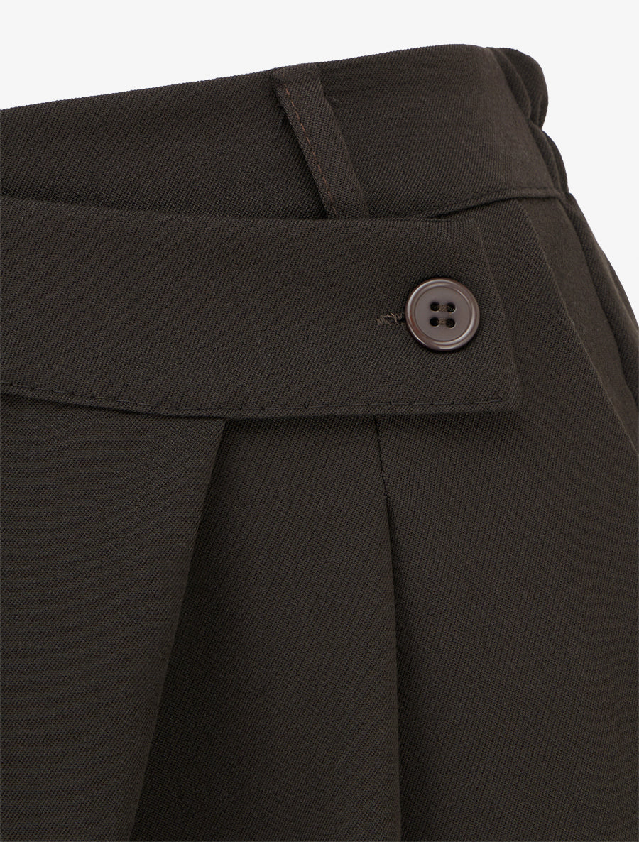 Pantalon uni droit à fermeture sur le côté - Marron - 3