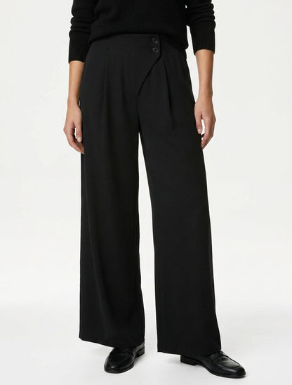 Pantalón liso con cintura elástica - Negro