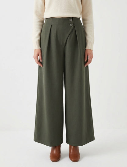 Pantalón liso con cintura elástica - Caqui