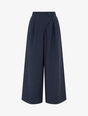 Pantalon uni à taille élastiquée - Marine - 1