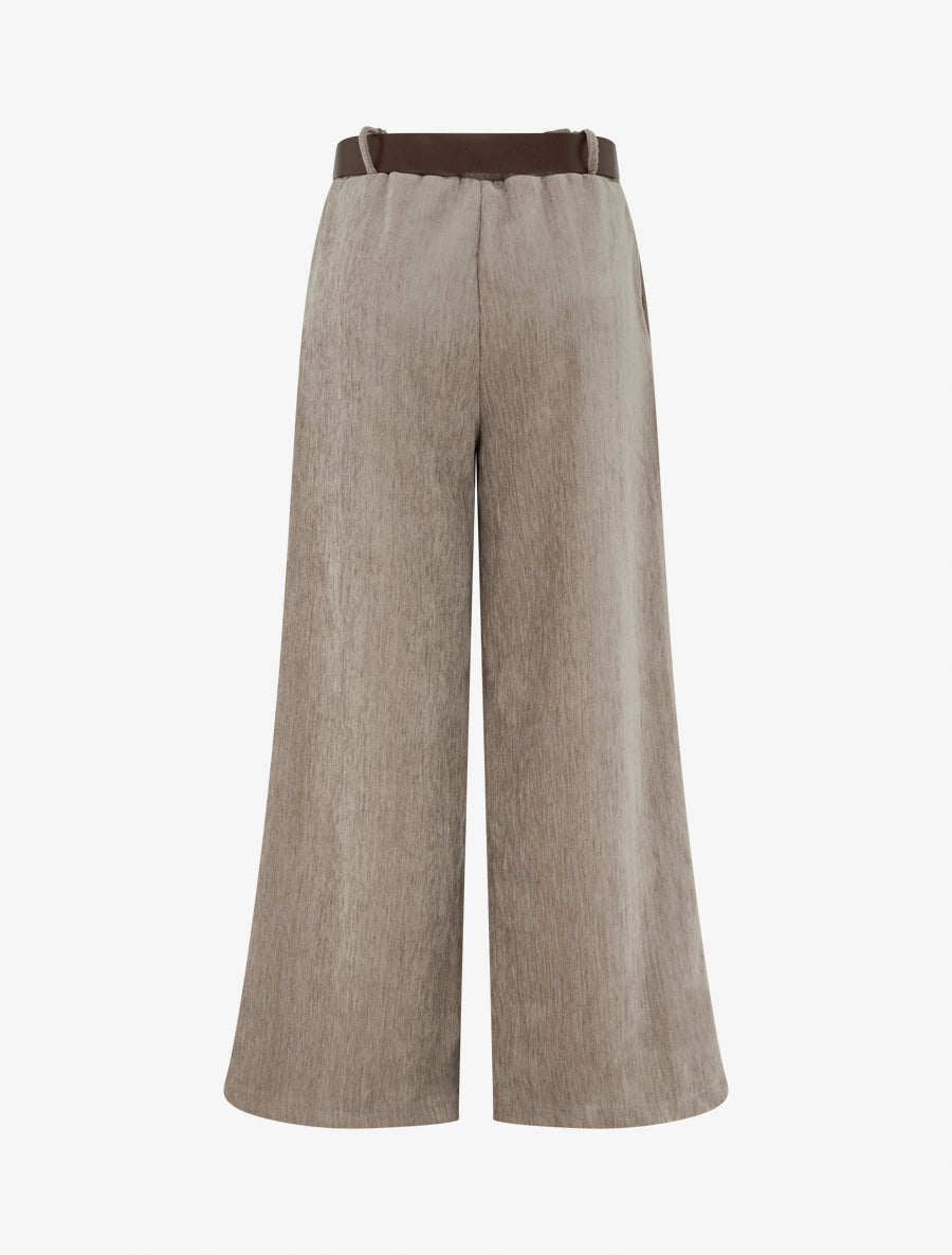 Pantalon effet velours à taille élastiquée - Taupe - 2