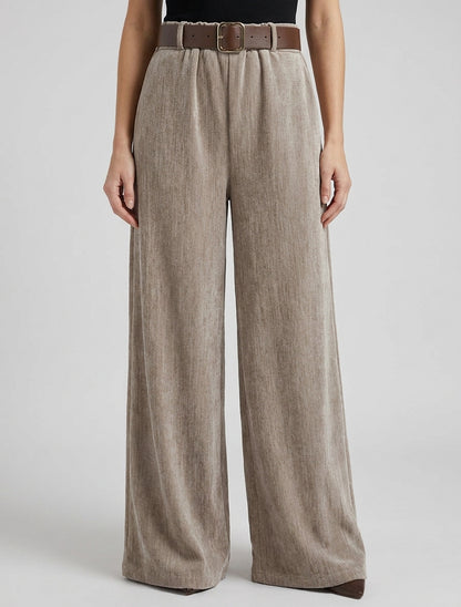 Pantalón efecto terciopelo con cintura elástica. - Topo