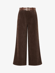Pantalon effet velours à taille élastiquée - Marron - 1