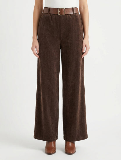 Pantalón efecto terciopelo con cintura elástica. - Marrón
