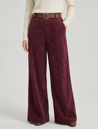 Pantalón efecto terciopelo con cintura elástica. - Color vino