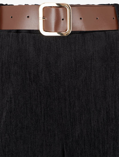 Pantalon effet velours à taille élastiquée - Noir - 3