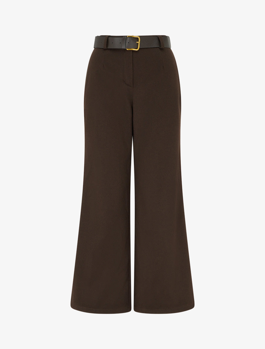 Pantalon ample en feutrine à taille haute - Marron - 1