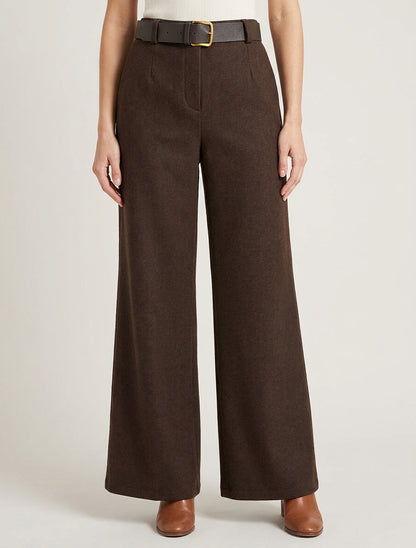 Pantalón holgado de fieltro de cintura alta - Marrón
