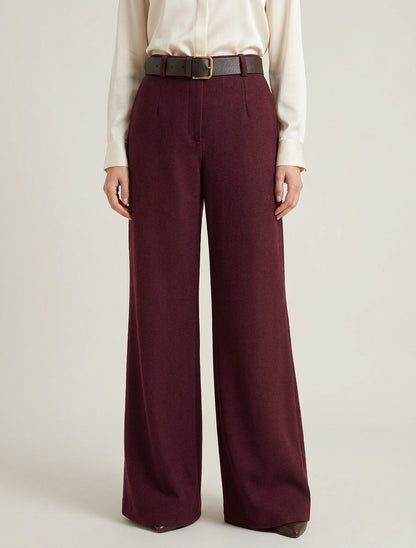 Pantalón holgado de fieltro de talle alto - Color vino