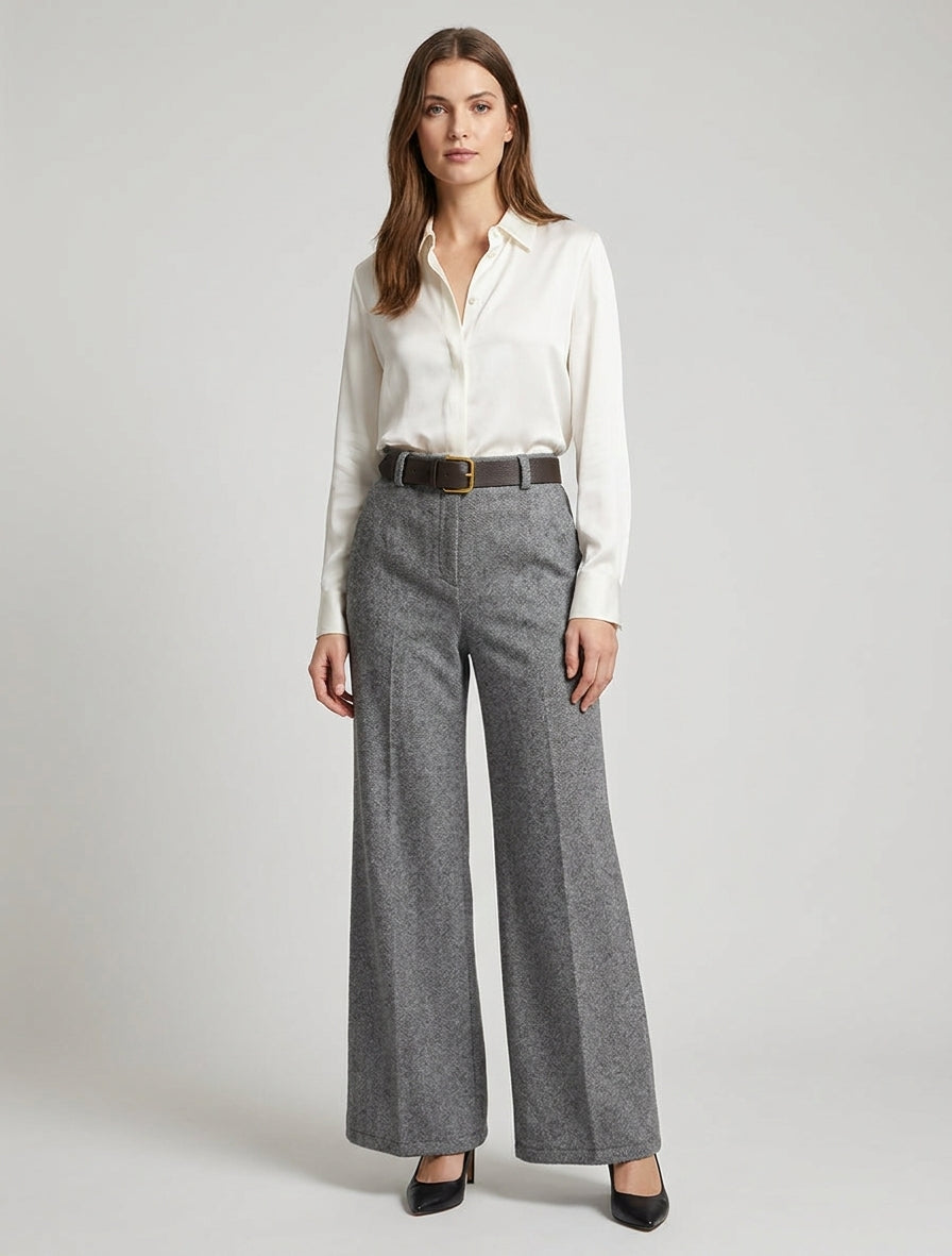Pantalón holgado de fieltro de talle alto - Gris