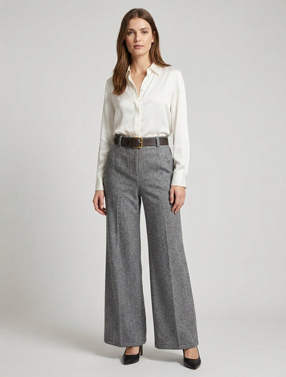Pantalón holgado de fieltro de talle alto - Gris