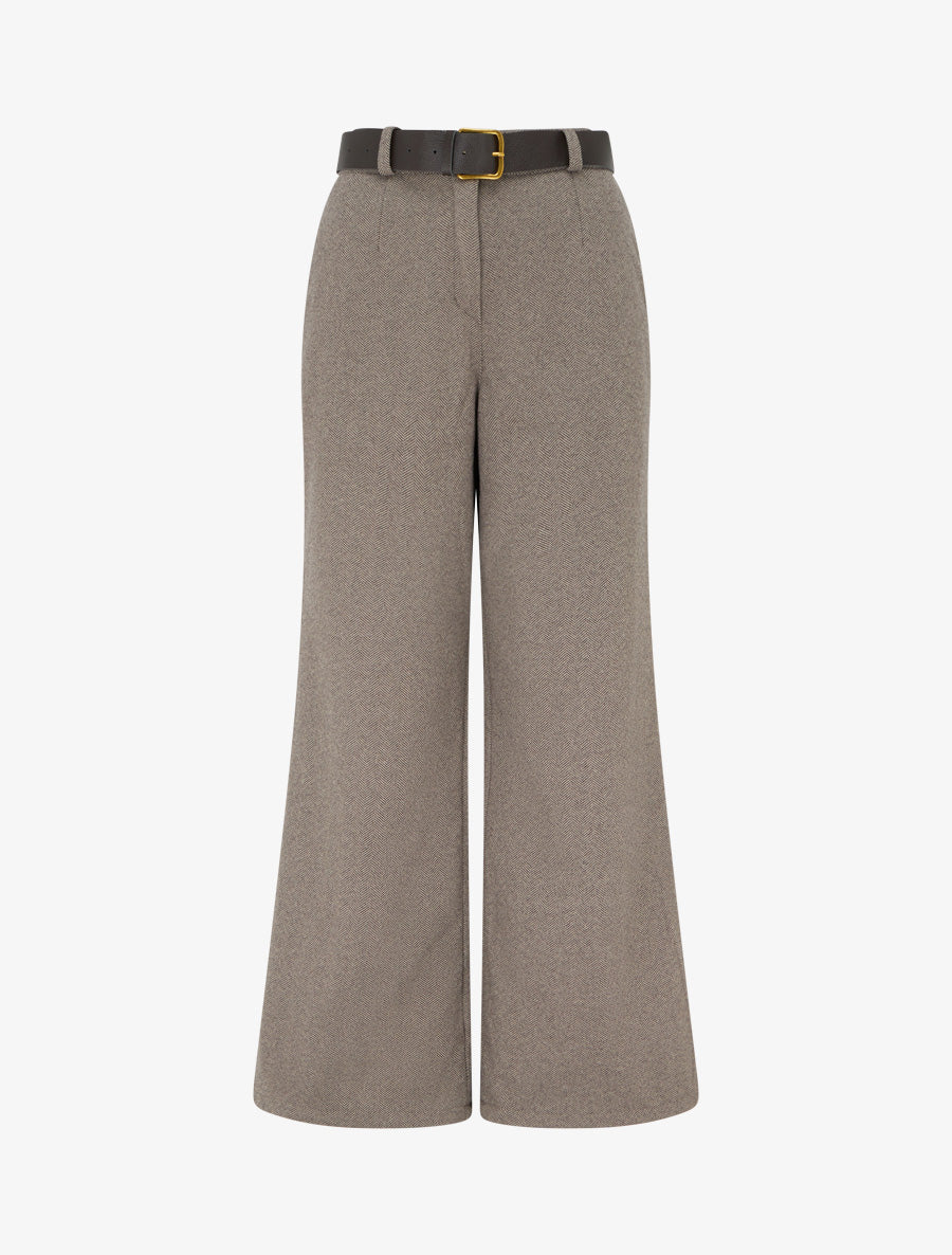 Pantalon ample en feutrine à taille haute - Taupe - 1