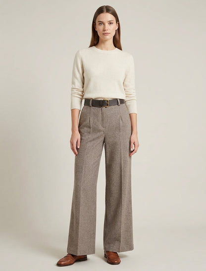 Pantalón holgado de fieltro de cintura alta - Topo