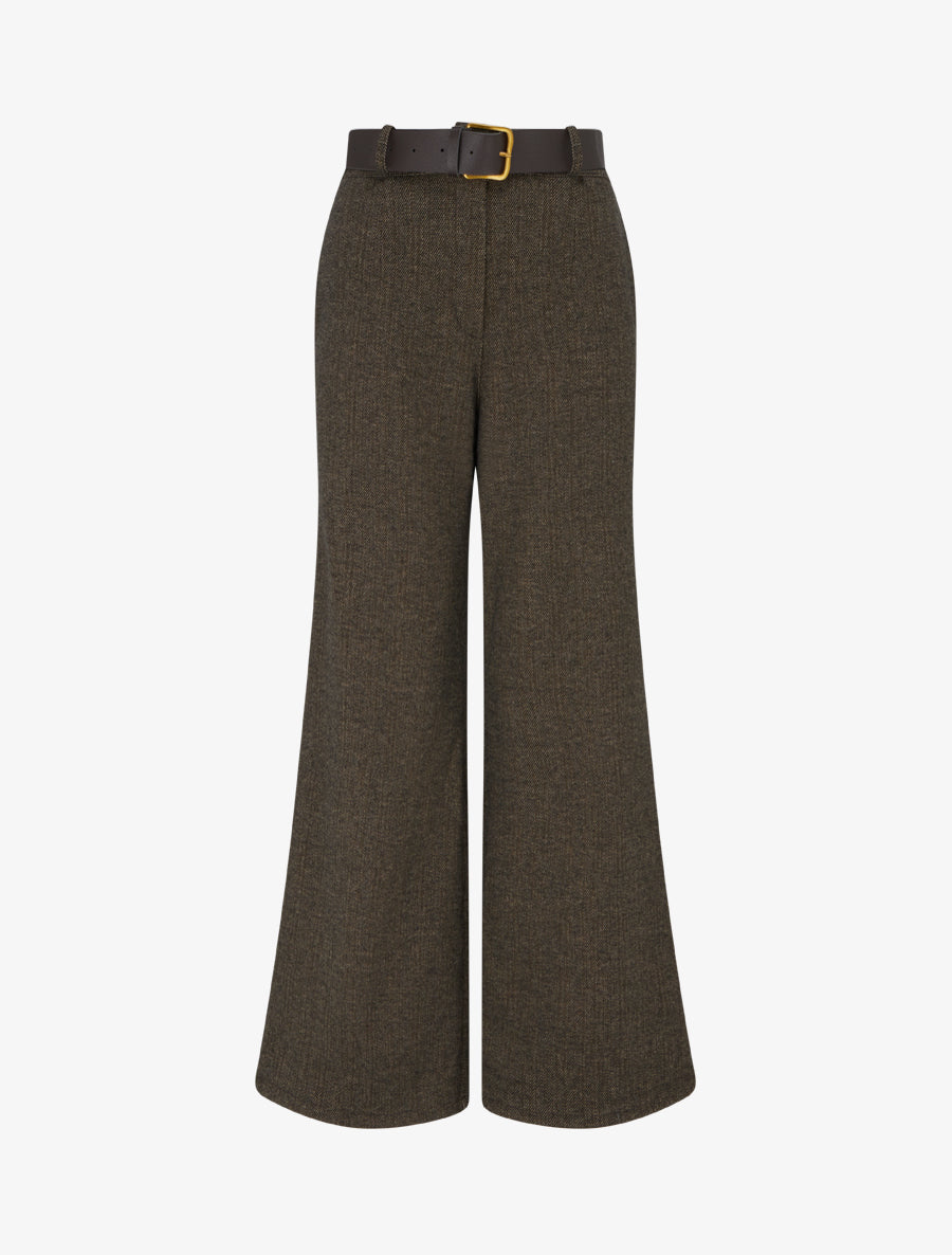 Pantalon taille haute en tissu style toile lainée - Taupe - 1