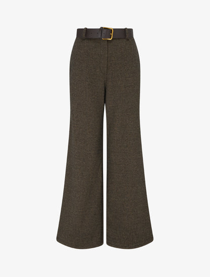 Pantalon taille haute en tissu style toile lainée - Taupe - 1