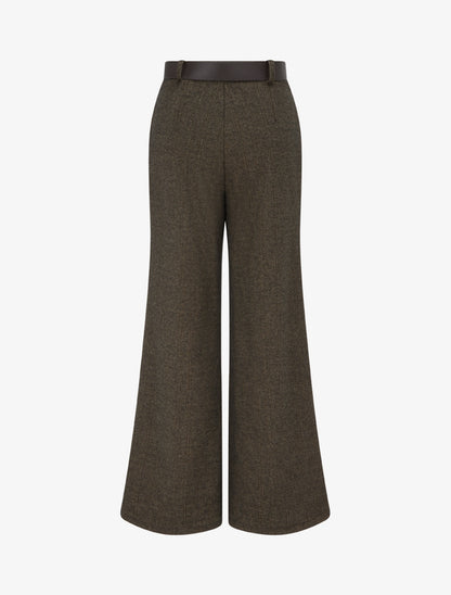 Pantalon taille haute en tissu style toile lainée - Taupe - 2