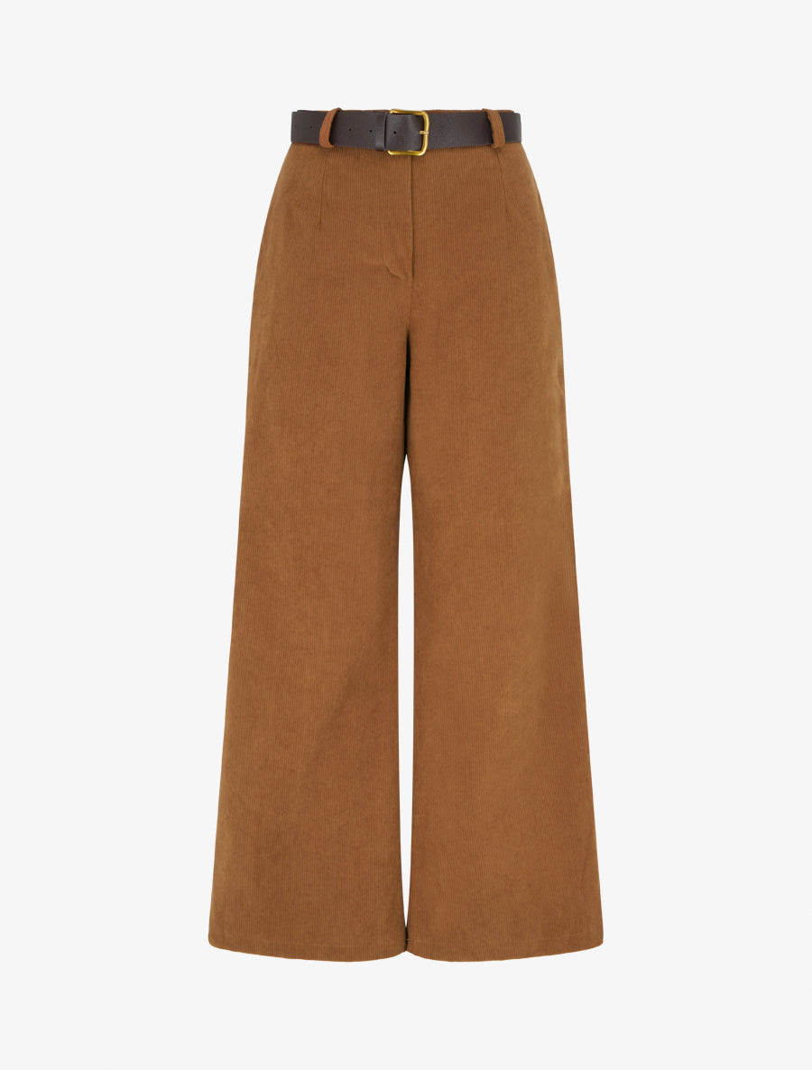 Pantalon uni côtelé - Camel - 1