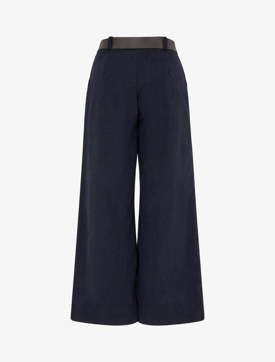 Pantalon uni côtelé - Marine - 2