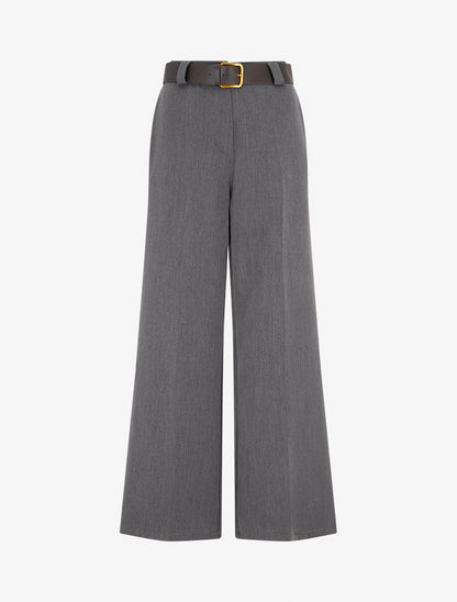 Pantalon ample uni à taille haute élastiquée - Gris foncé - 1