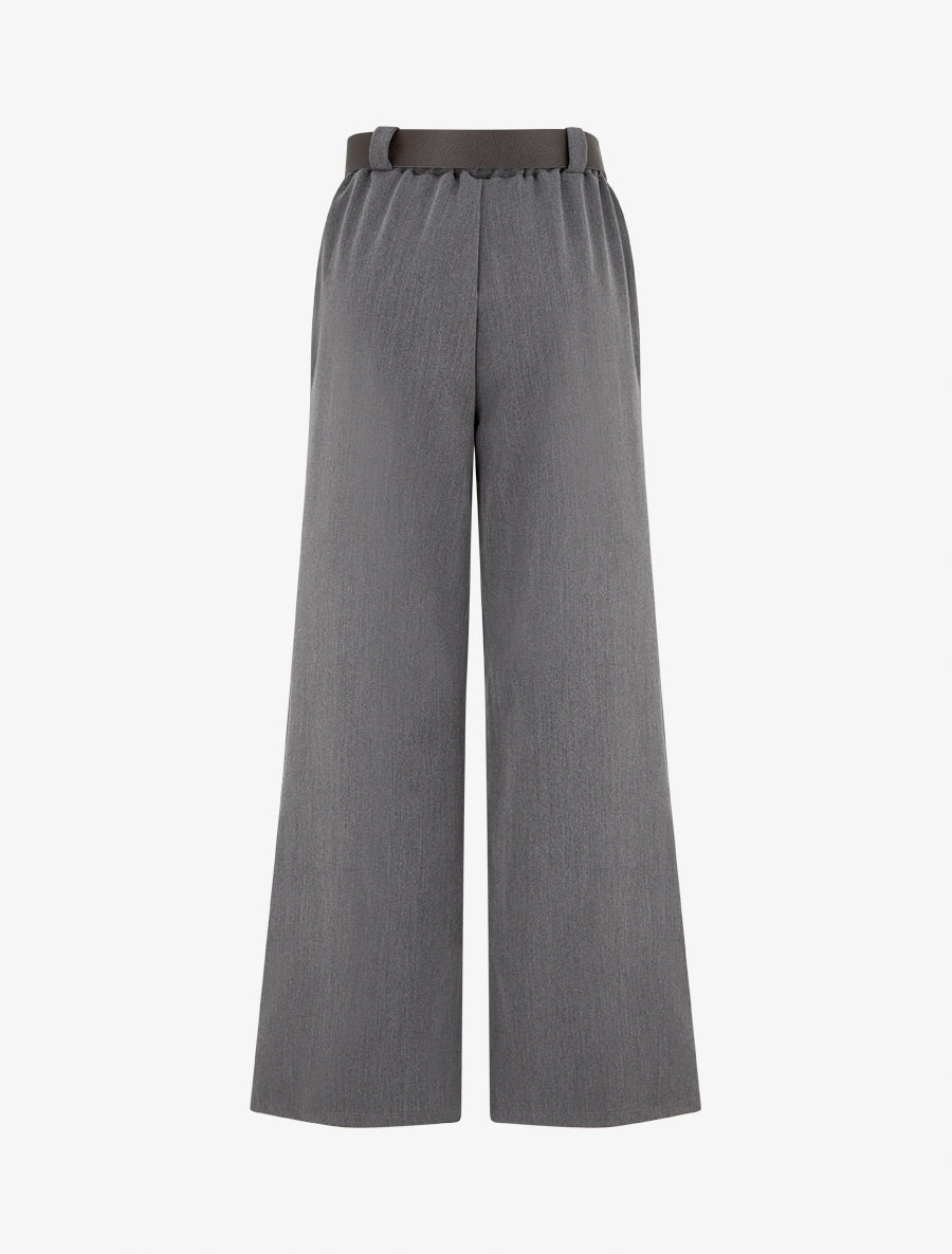 Pantalon ample uni à taille haute élastiquée - Gris foncé - 2