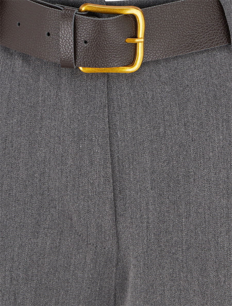 Pantalon ample uni à taille haute élastiquée - Gris foncé - 3