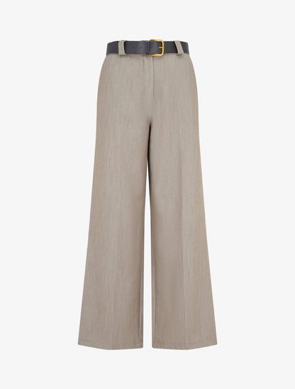 Pantalon ample uni à taille haute élastiquée - Taupe - 1