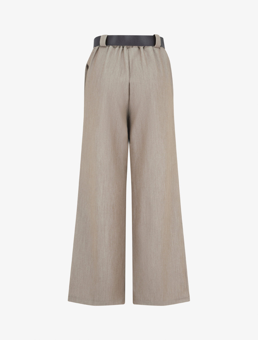 Pantalon ample uni à taille haute élastiquée - Taupe - 2