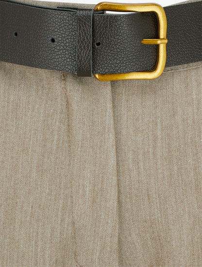 Pantalon ample uni à taille haute élastiquée - Taupe - 3