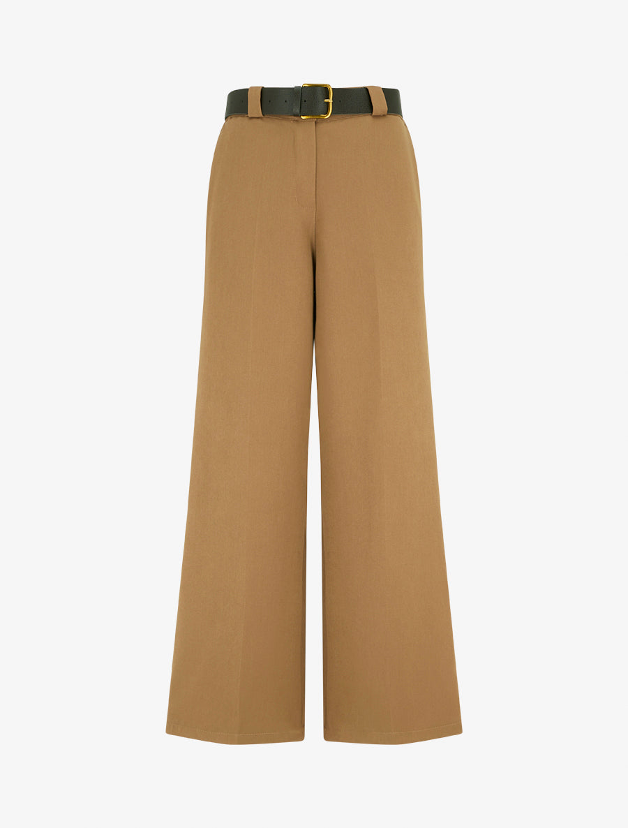 Pantalon ample uni à taille haute élastiquée - Camel - 1